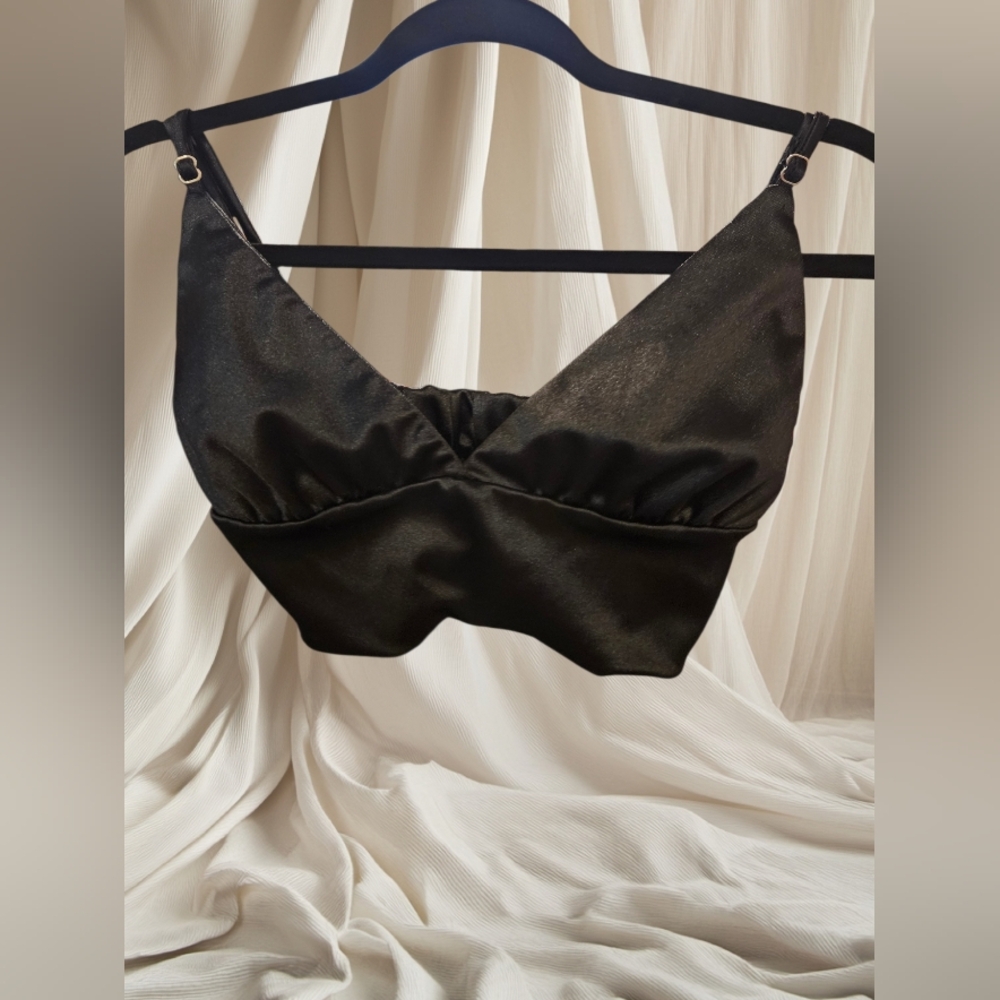 Better Be Black Satin Bralette Top